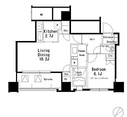 MFPR目黒タワー 14階1LDKの間取り