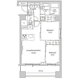 ザ・パークハビオ目黒プレイス 8階2LDKの間取り