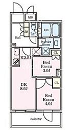 リビオメゾン大岡山 2階2DKの間取り