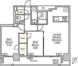 ジオエント白金台 9階2LDKの間取り