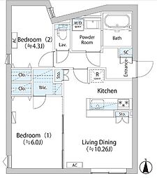ラピス武蔵小山（LAPiS武蔵小山） 4階2LDKの間取り