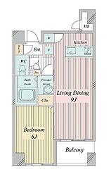 クエスタ高輪 3階1LDKの間取り