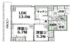 シティコート目黒4号棟 11階2LDKの間取り