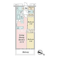 ブランシエスタ目黒中央町 6階2LDKの間取り