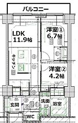 シティコート目黒2号棟 6階2LDKの間取り