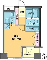 カスタリア高輪台 4階ワンルームの間取り