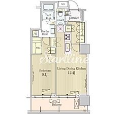 パークアクシス池田山 8階1LDKの間取り