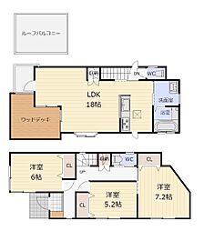 ウッドデッキ付広々18帖LDK×家事導線が良い間取り