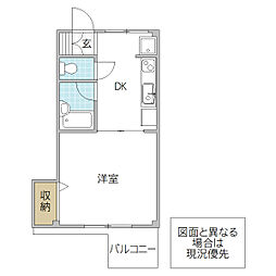 リエス水戸袴塚 1DKの間取図画像
