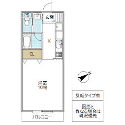 レーガベーネ渡里W 1階1Kの間取り