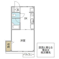 リエス水戸袴塚 1DKの間取図画像