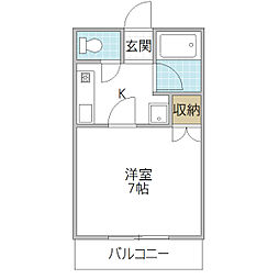 コートピア袴塚 1Kの間取図画像