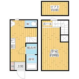 Cross(クロス)B棟 1DKの間取図画像