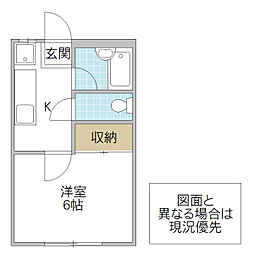 シティハウスヒルズ 2階1Kの間取り