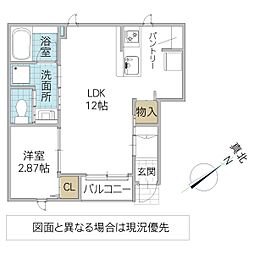 コンフォール生田町 1階1LDKの間取り