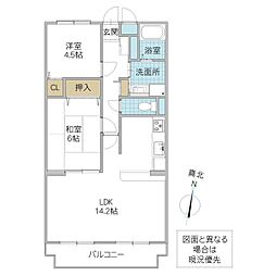 グレイスコート III 3階2LDKの間取り