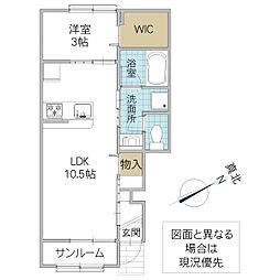 レーガベーネ土浦マリーナ 1階1LDKの間取り