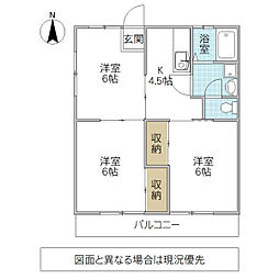 霞ケ浦ハイツB 3Kの間取図画像