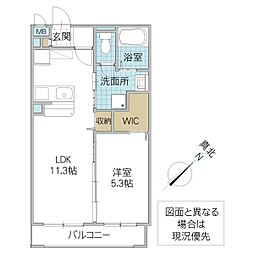カーサ桜土浦 1階1LDKの間取り