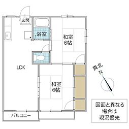 ホワイトビレッジ C棟 2階2LDKの間取り