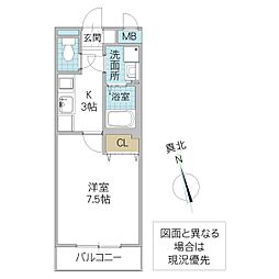 ヴィヴァーチェ阿見 3階1Kの間取り