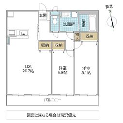 エクセラン阿見 3階2LDKの間取り