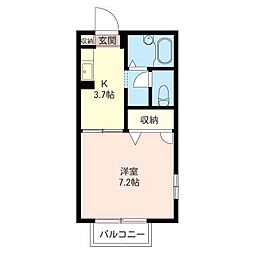 ベルテ伊藤 F 2階1Kの間取り