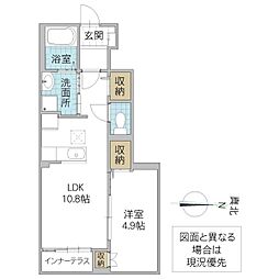 エルシオン II 1階1LDKの間取り