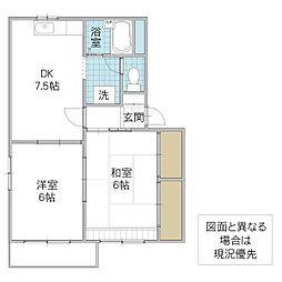 クレール谷本D 2DKの間取図画像