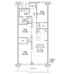 コープ野村府中武蔵野台3号棟 3LDKの間取図画像