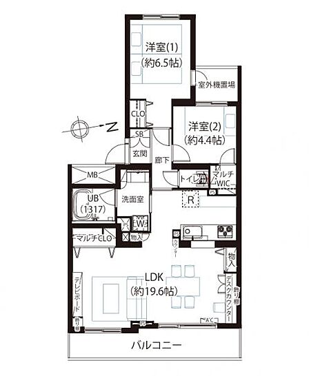 2LDK、専有面積67.58m2、南東向け