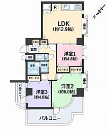 ロイヤル多摩蘭坂ハイツ 3LDKの間取図画像