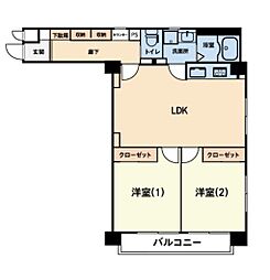 セザール御殿山 2LDKの間取図画像