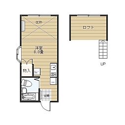 メゾンオークラ7番館 1階ワンルームの間取り