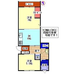 ハイネス長田 1階2DKの間取り