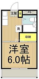 JR中央線 立川駅 徒歩11分の賃貸マンション 2階1Kの間取り