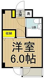 JR南武線 西国立駅 徒歩18分の賃貸マンション 2階1Kの間取り