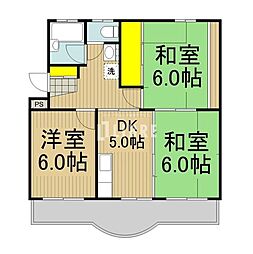 JR中央線 豊田駅 徒歩14分の賃貸マンション 2階3DKの間取り