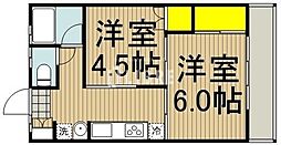 JR中央線 国立駅 徒歩4分の賃貸マンション 1階2Kの間取り