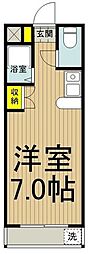 JR中央線 国分寺駅 徒歩14分の賃貸マンション 2階ワンルームの間取り