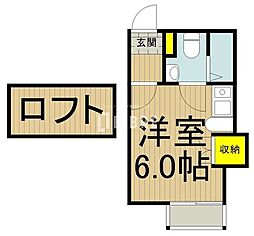 JR南武線 西国立駅 徒歩10分の賃貸アパート 2階ワンルームの間取り