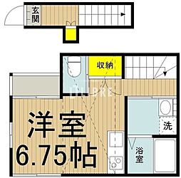 JR南武線 西国立駅 徒歩5分の賃貸アパート 2階ワンルームの間取り