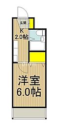 西武多摩湖線 国分寺駅 徒歩15分の賃貸マンション 2階1Kの間取り