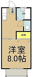 JR中央線 国立駅 徒歩14分の賃貸アパート 1階1DKの間取り