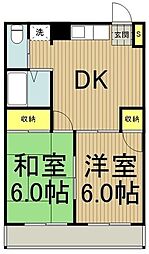 JR中央線 豊田駅 徒歩15分の賃貸マンション 1階2DKの間取り