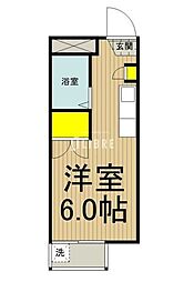 JR中央線 立川駅 徒歩14分の賃貸マンション 2階ワンルームの間取り