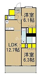 JR青梅線 中神駅 徒歩16分の賃貸マンション 1階2LDKの間取り
