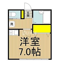 京王線 高幡不動駅 徒歩19分の賃貸マンション 2階ワンルームの間取り