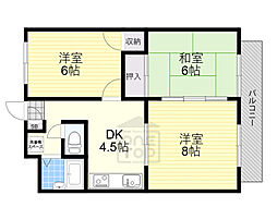 メロディーハイツ高槻2 1階3DKの間取り
