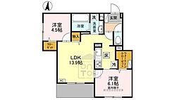 めぞん西田中 3階2LDKの間取り